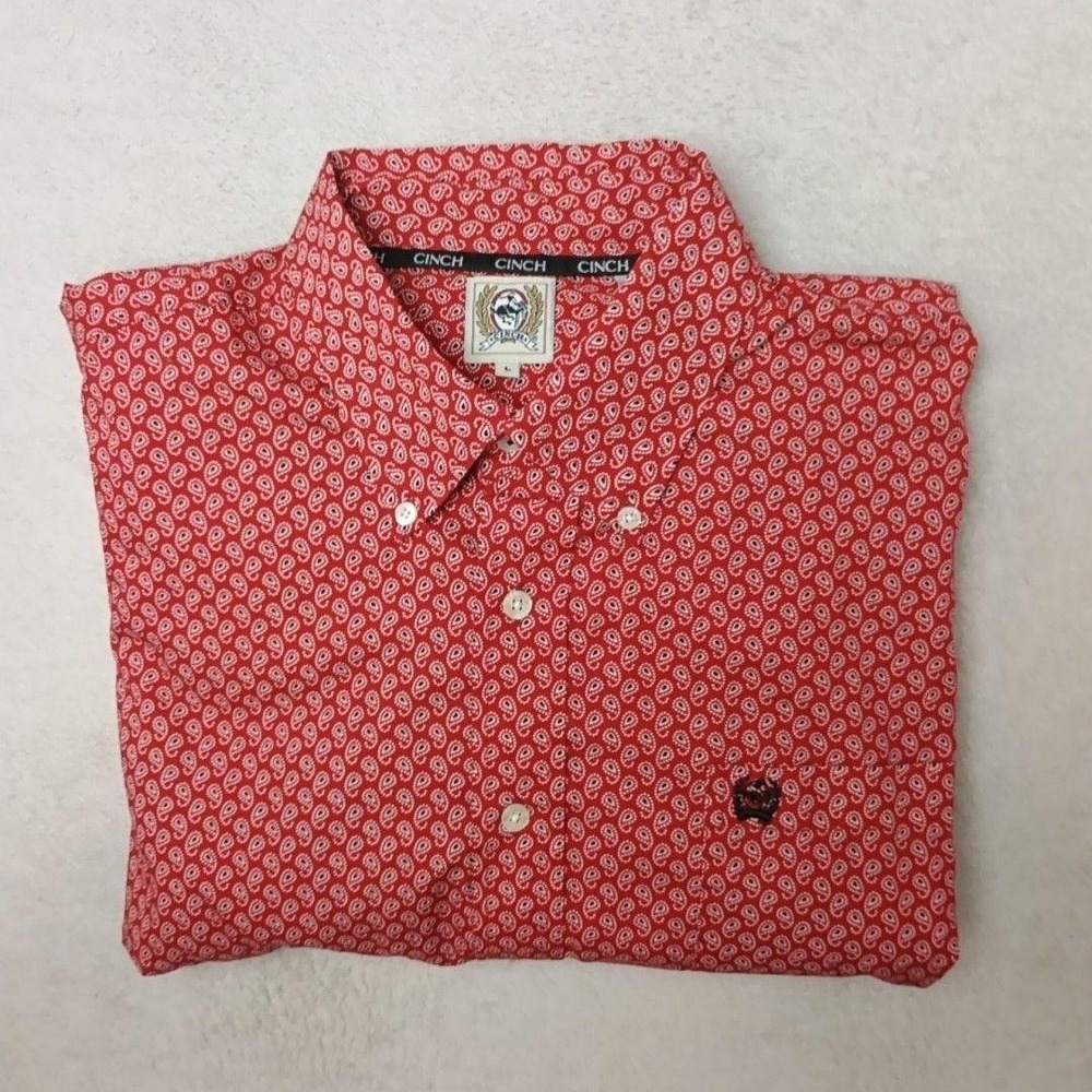 Cinch Shirt Mens L Red Paisley Button-Up Collared Long Sleeve Western Rodeo Work